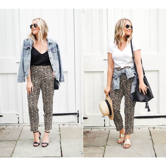 [J. Crew Factory] Jamie Pant Pull On Elastic Waist Leopard Print Trousers Size 8 - Picture 1 of 11